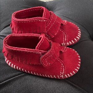 Red Leather Baby Minnetonka Moccasins Size 3